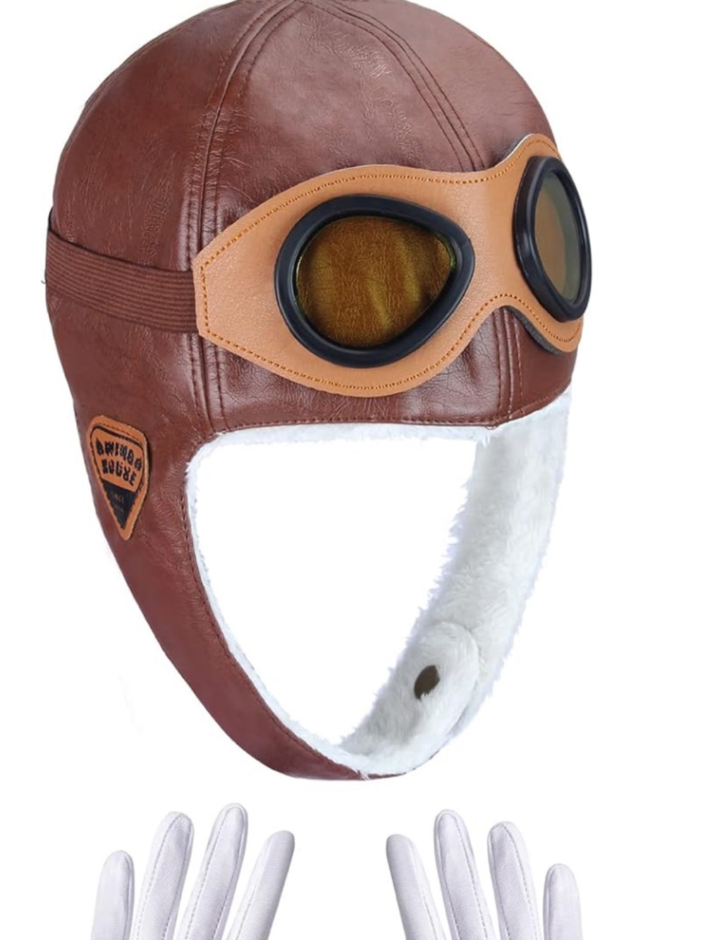 Children's Brown Aviator Costume Hat with Tan Goggles -